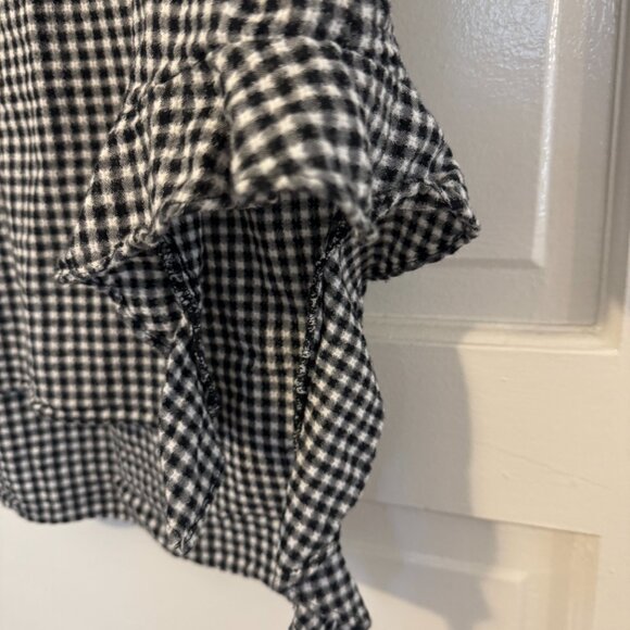 Need Supply - Farrow Gingham Black & White Checkered Ruffle asymmetrical top L - Picture 3 of 6